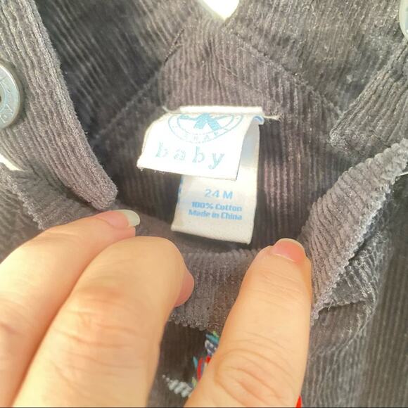 J. Khaki Corduroy Overalls baby boy embroidered Train Theme 24m NWT - Picture 6 of 8